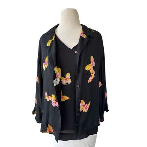 Vtg C.A Sport Magic Sheer Silk Butterfly 2pc Top & Tank Sz XL Fairycore 90s